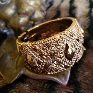 COPPER TONE HINGED EXTRICATE DESIGN CUFF BRACELET